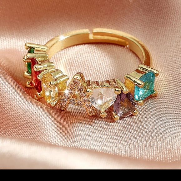 Colorful Zircon Letter Decor Ring - Picture 7 of 7